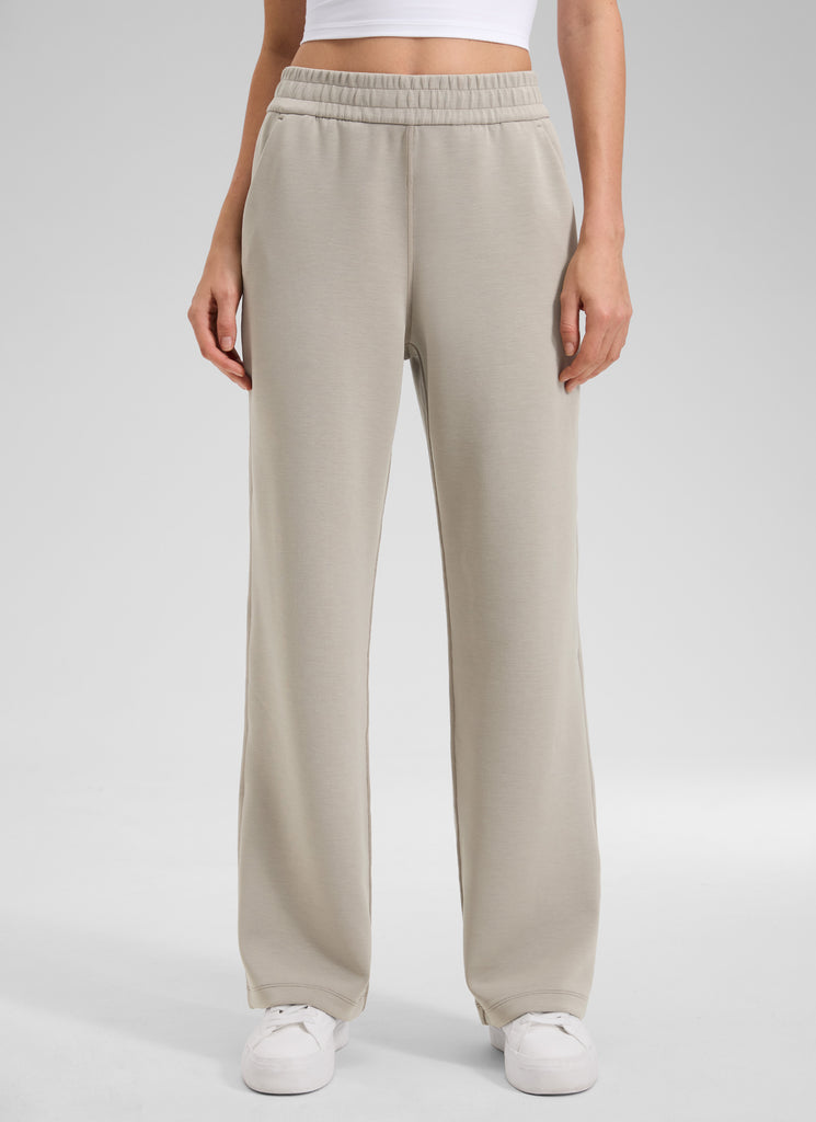 CRZ YOGA Women's SoftAura High Rise Wide Leg Pants with Pockets 31'' Stone