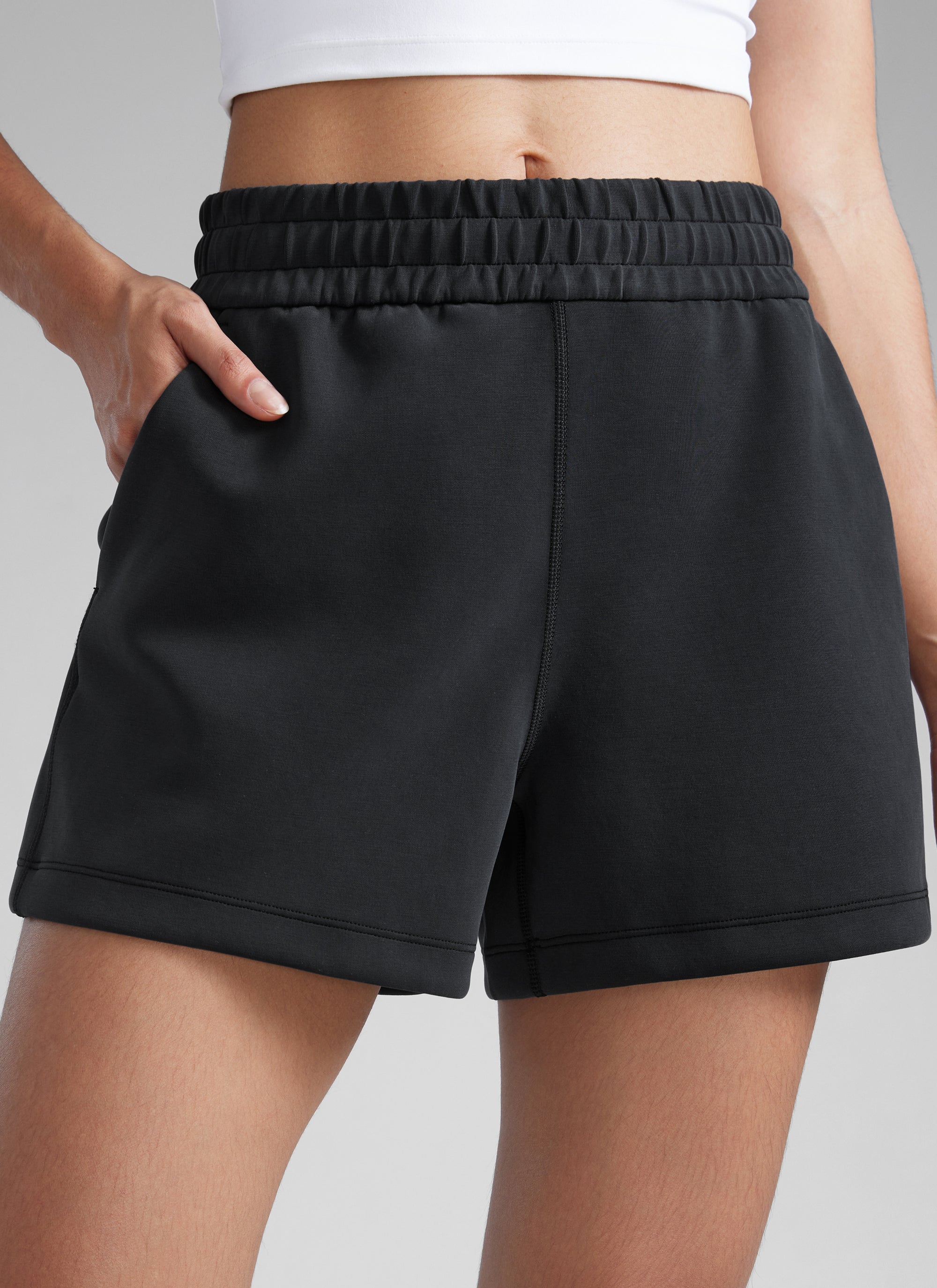 CRZYOGA Women SoftAura Sweat Shorts 4” with Pockets Drawstring Black