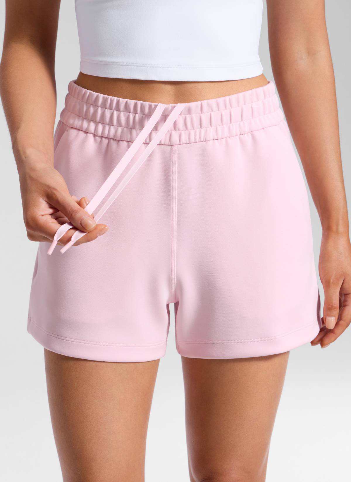 CRZYOGA Women SoftAura Sweat Shorts 4” with Pockets Drawstring Strawberry Pink