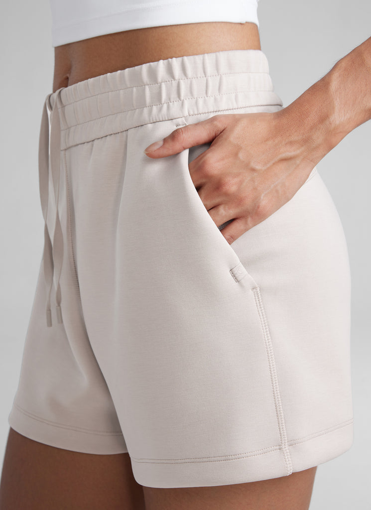 CRZYOGA Women SoftAura Sweat Shorts 4” with Pockets Drawstring Milky White