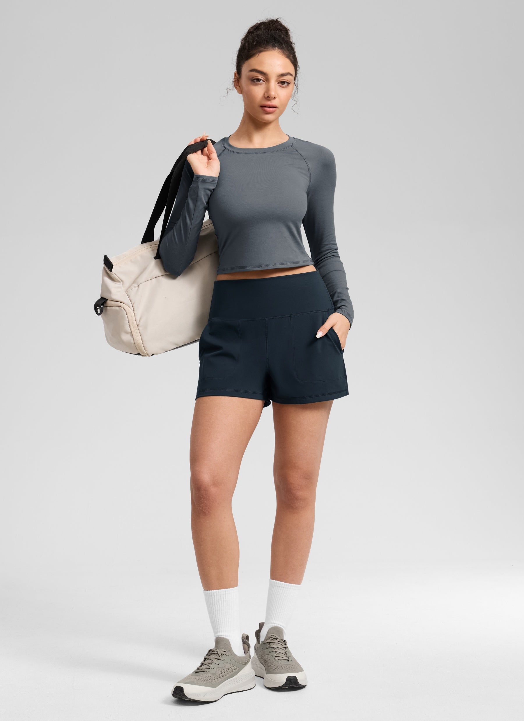 CRZ YOGA Women Butterlift High Waisted Shorts with Pockets Linerless True Navy
