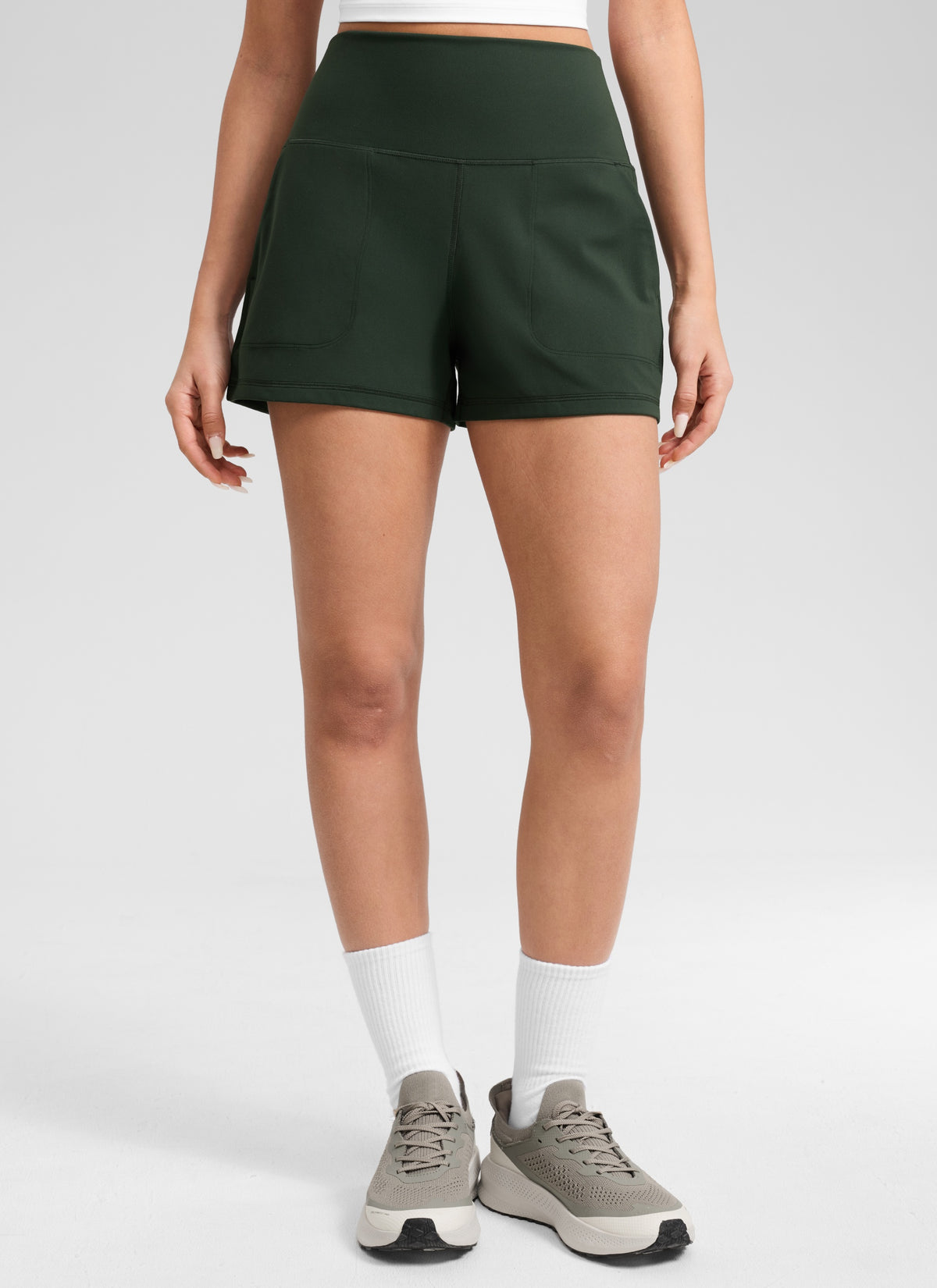 CRZ YOGA Women Butterlift High Waisted Shorts with Pockets Linerless Legend Green