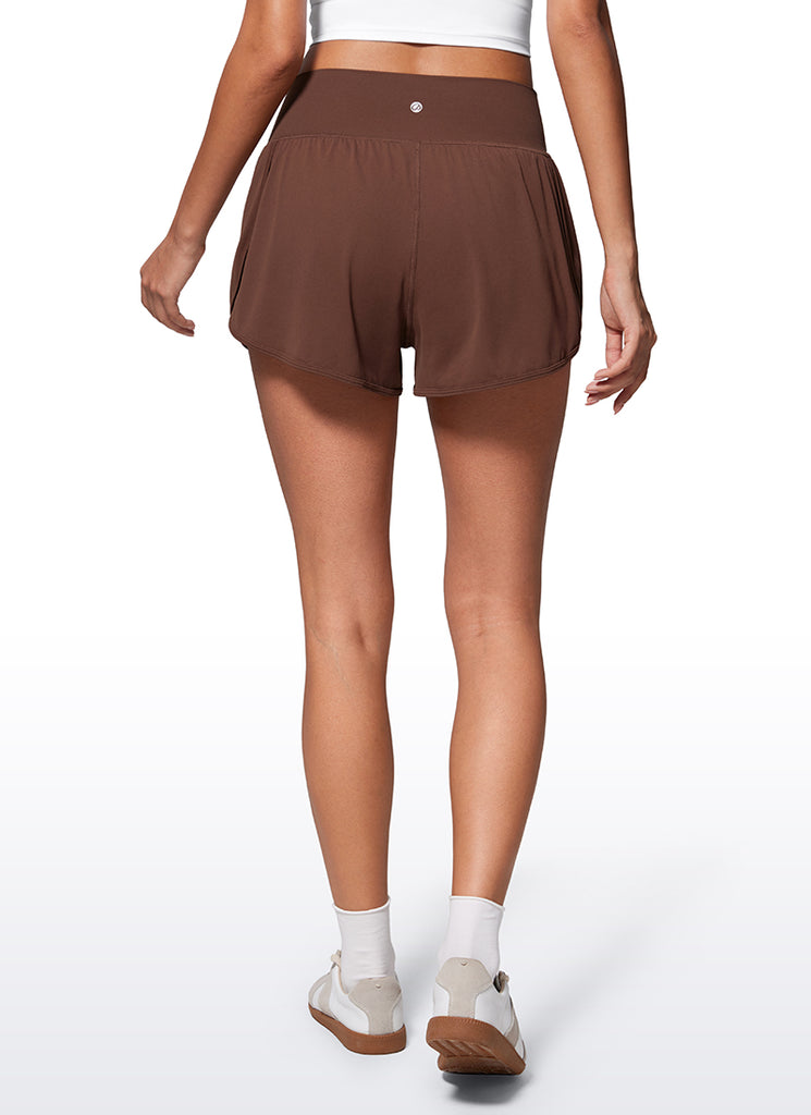 CRZ YOGA Butterluxe-Light High Waisted Dolphin Shorts for Women 2.5" Coffee Brown