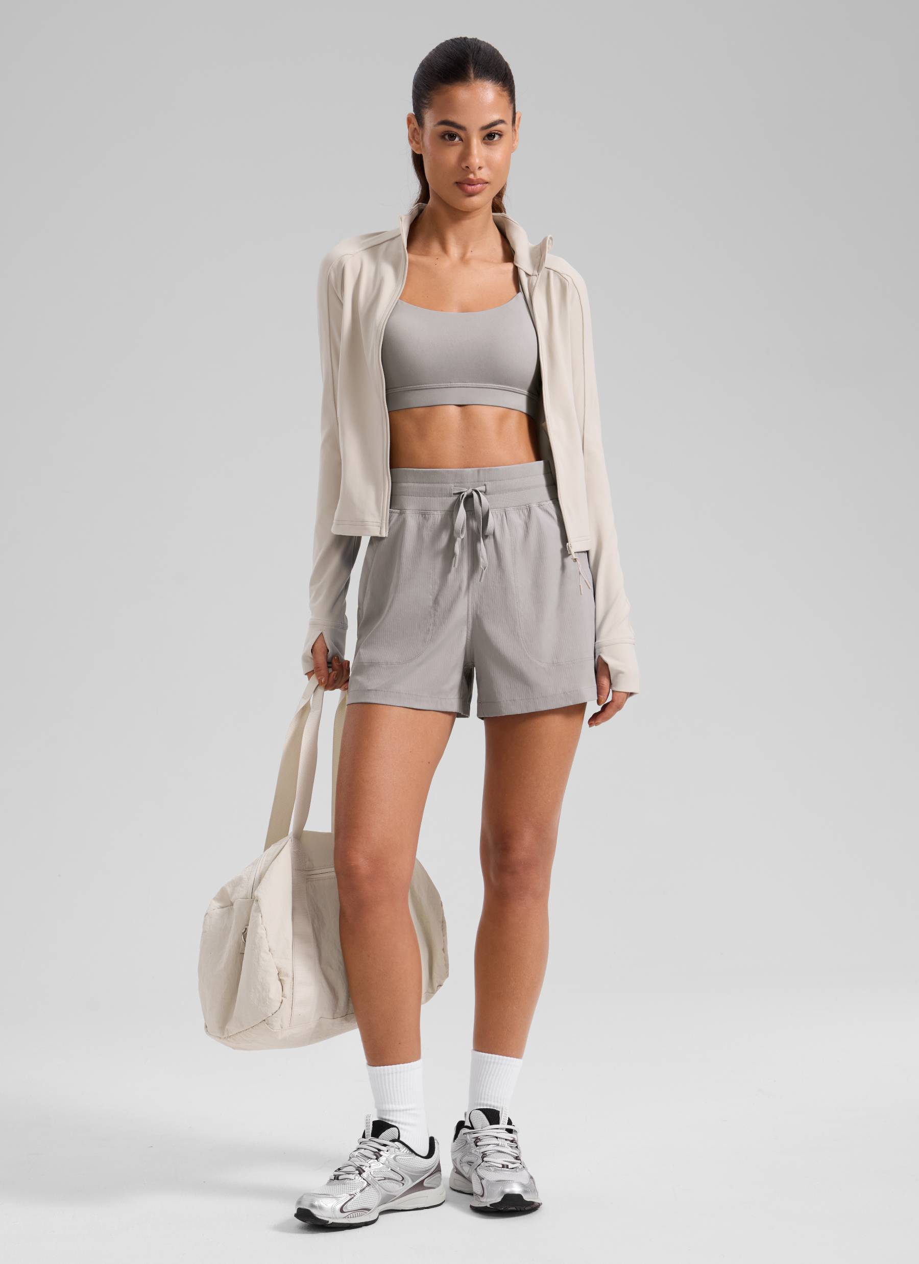 CRZ YOGA Women's Casual High Rise Drawstring Pocketed Shorts 3.5