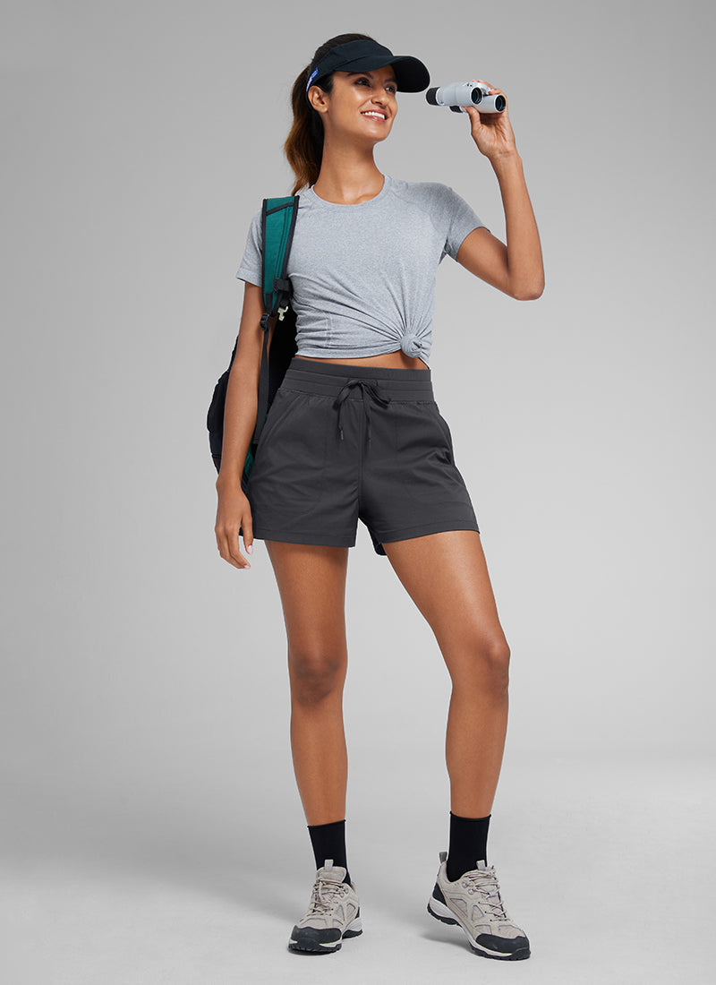 CRZ YOGA Women's Casual High Rise Drawstring Pocketed Shorts 3.5