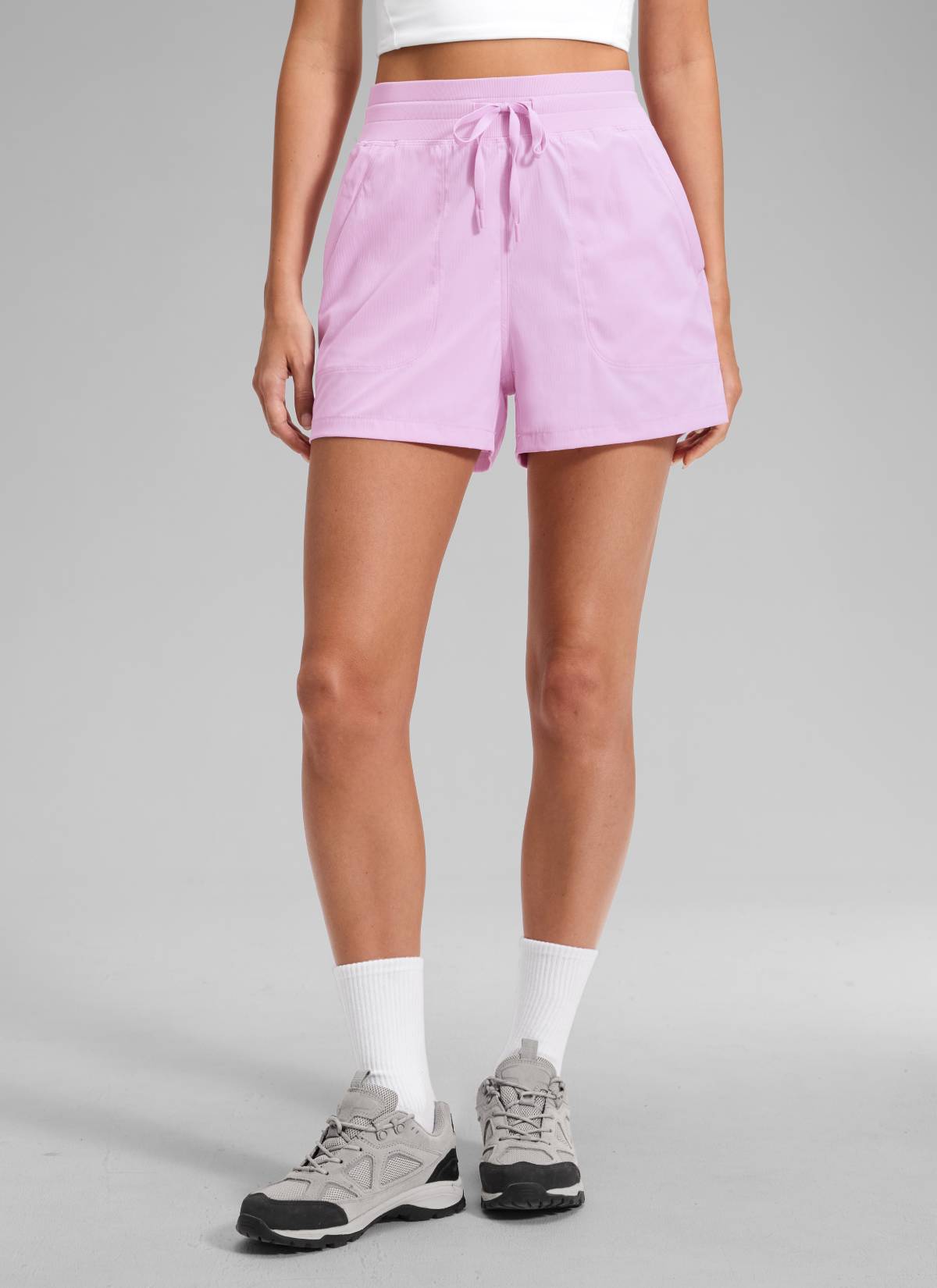 CRZ YOGA Women's Casual High Rise Drawstring Pocketed Shorts 3.5