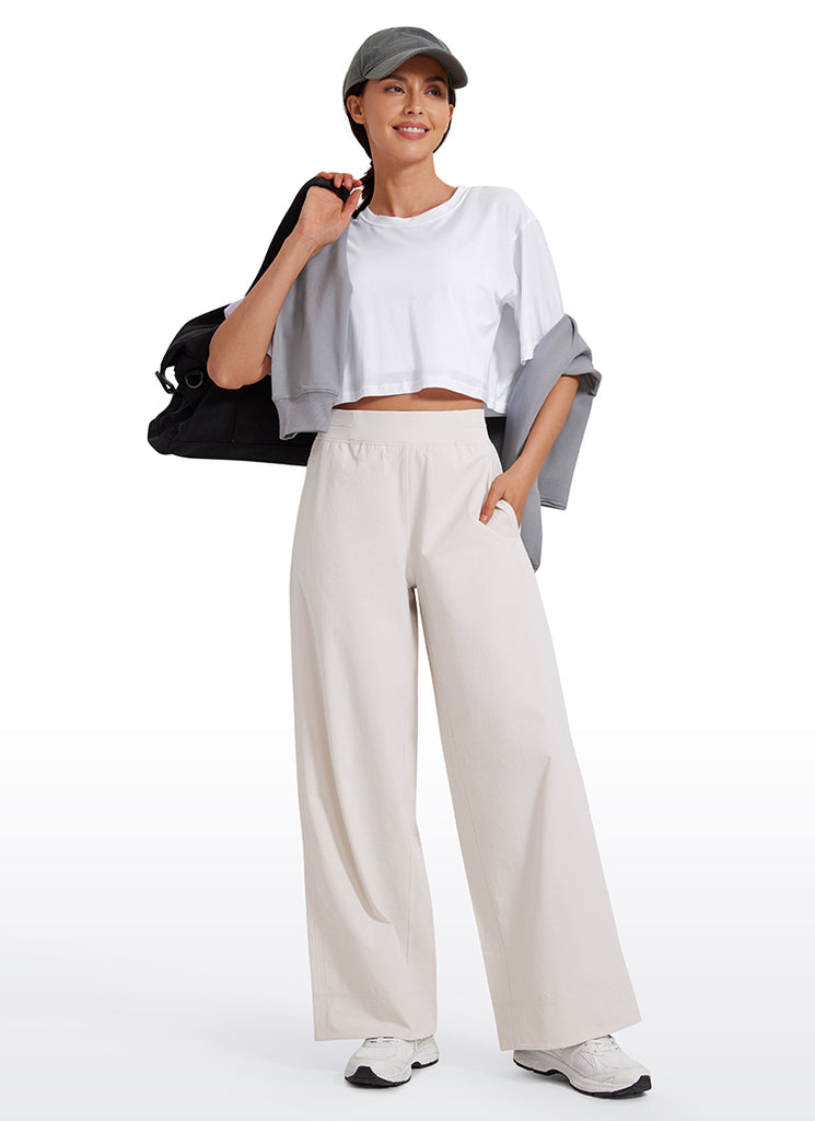 CRZ YOGA Women Stretch Wide Leg High Waisted Casual Pants 30" Black