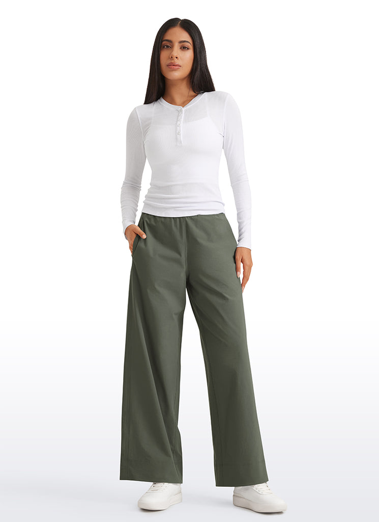 CRZ YOGA Women Stretch Wide Leg High Waisted Casual Pants 30" Milky White