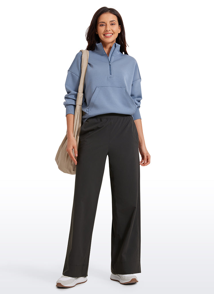 CRZ YOGA Women Stretch Wide Leg High Waisted Casual Pants 30" Ink Gray