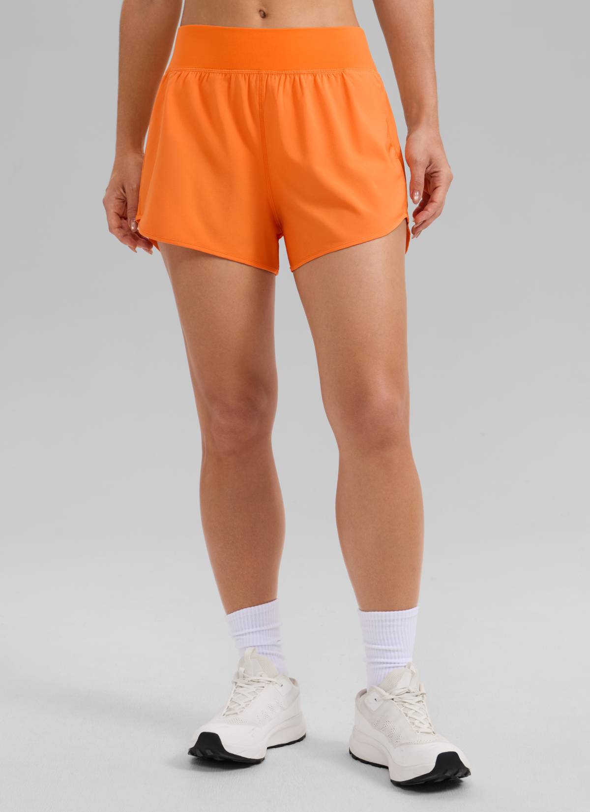 CRZ YOGA Women's Feathery-Fit Soft Mid Waisted Shorts 3” with Pockets Liner Sparkle Orange