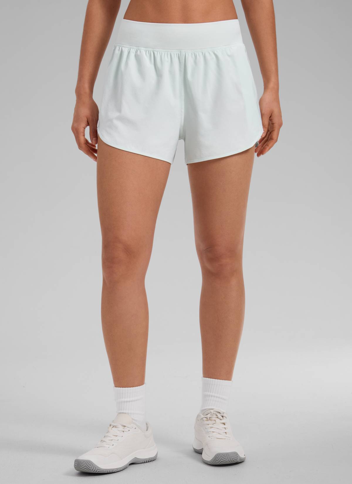 CRZ YOGA Women's Feathery-Fit Soft Mid Waisted Shorts 3” with Pockets Liner Ocean Air