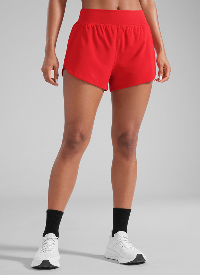 CRZ YOGA Women's Feathery-Fit Soft Mid Waisted Shorts 3” with Pockets Liner Deep Red