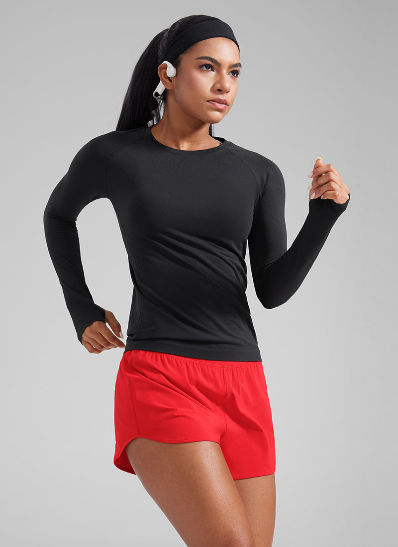 CRZ YOGA Women's Feathery-Fit Soft Mid Waisted Shorts 3” with Pockets Liner Deep Red
