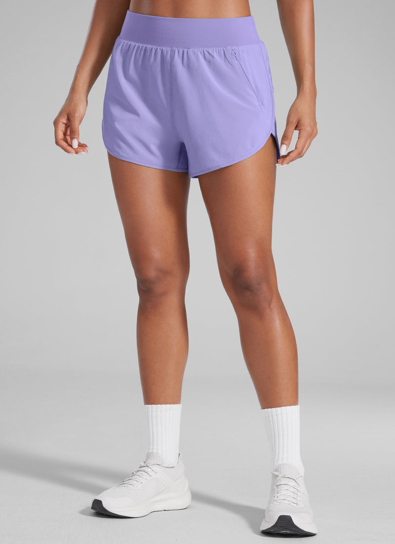 CRZ YOGA Women's High Waisted Dolphin Shorts 3” With Zipper Pockets Liner Dark Lavender Purple