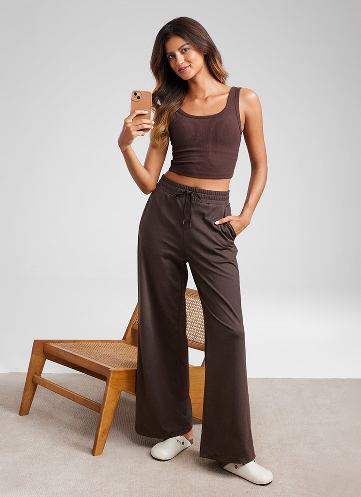 CRZ YOGA Cloud Jersey Wide Leg Sweatpants Women 30” with Pockets Navy