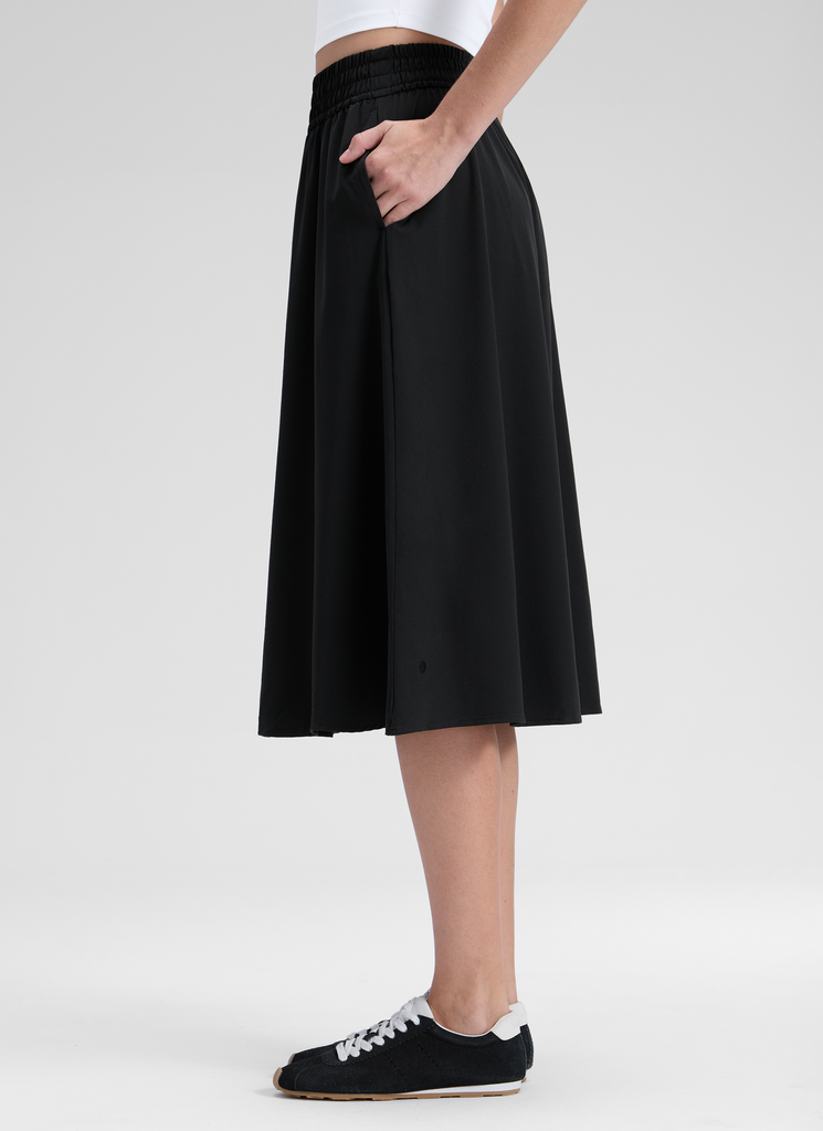 CRZ YOGA Women's Causal High Rise A line Flowy Midi Pocket Skirts 28'' Black
