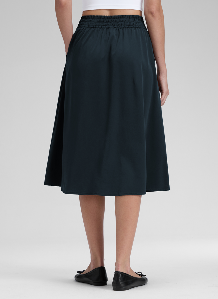 CRZ YOGA Women's Causal High Rise A line Flowy Midi Pocket Skirts 28'' Black