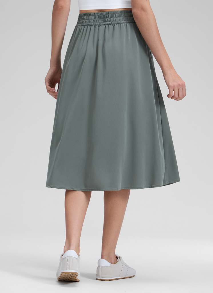 CRZ YOGA Women's Causal High Rise A line Flowy Midi Pocket Skirts 28'' Grey Sage