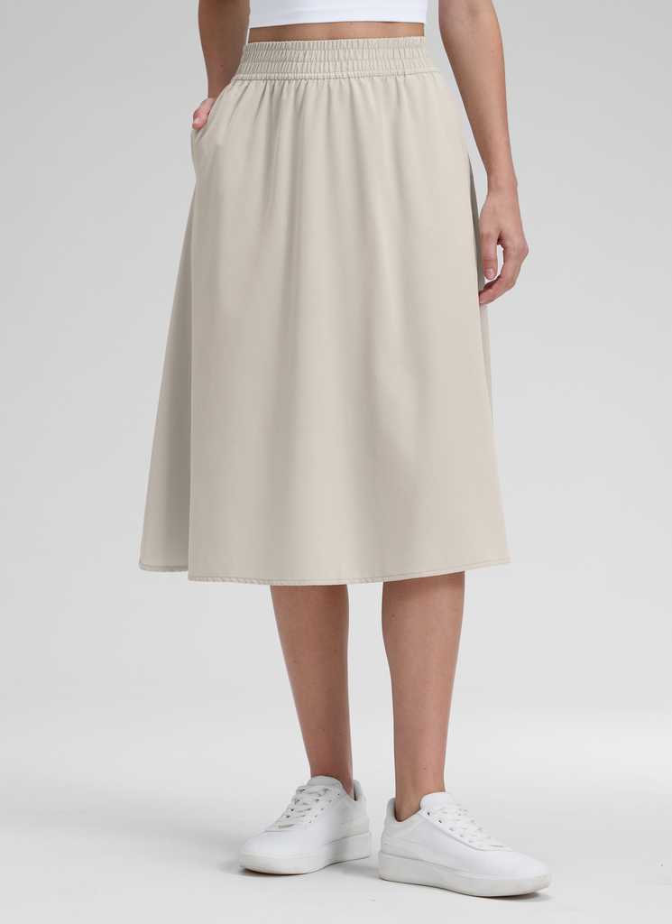 CRZ YOGA Women's Causal High Rise A line Flowy Midi Pocket Skirts 28'' Hot Fudge Brown