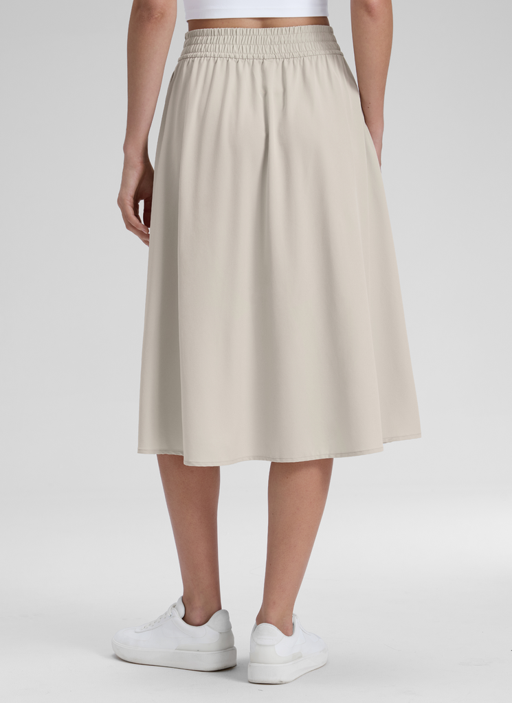 CRZ YOGA Women's Causal High Rise A line Flowy Midi Pocket Skirts 28'' Hot Fudge Brown