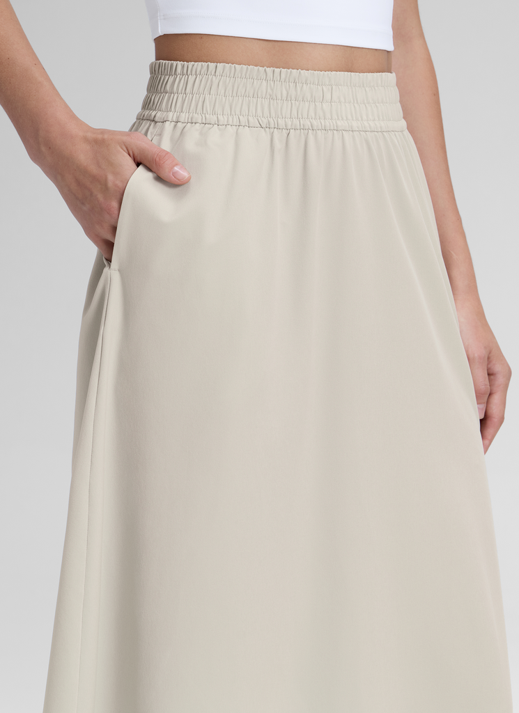 CRZ YOGA Women's Causal High Rise A line Flowy Midi Pocket Skirts 28'' Hot Fudge Brown