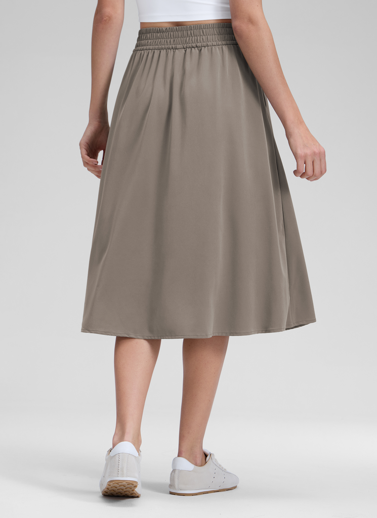 CRZ YOGA Women's Causal High Rise A line Flowy Midi Pocket Skirts 28'' Hot Fudge Brown