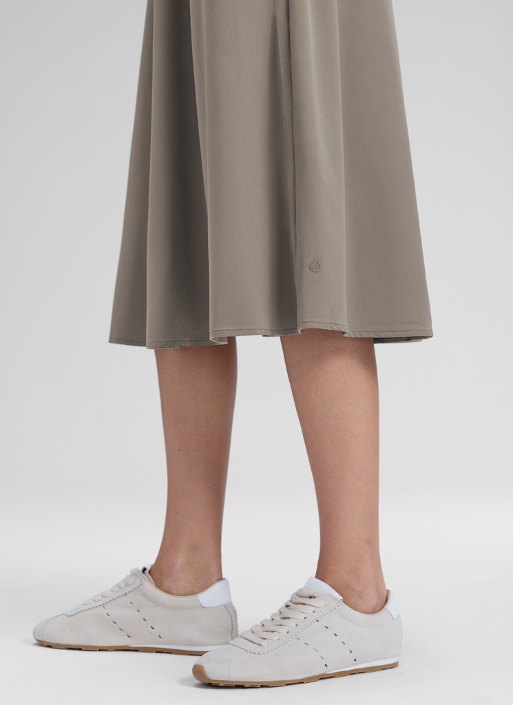 CRZ YOGA Women's Causal High Rise A line Flowy Midi Pocket Skirts 28'' Mojave Tan