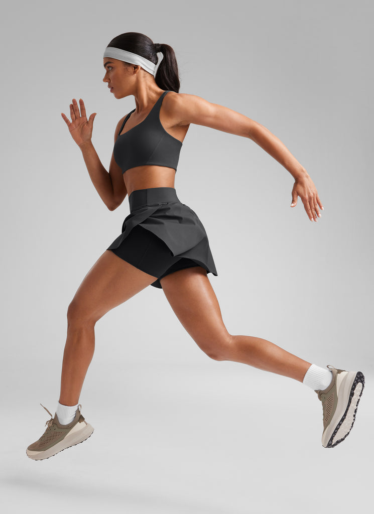 CRZ YOGA Women A Line Athletic Tennis Skirts Pocketed 14.5'' High Rise Mysterious Grey