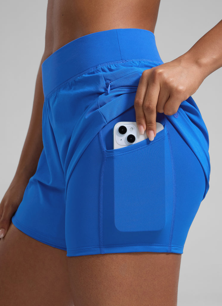 CRZ YOGA Women's Running High Waisted 2 in 1 Shorts with Pockets 3" Sparkle Blue