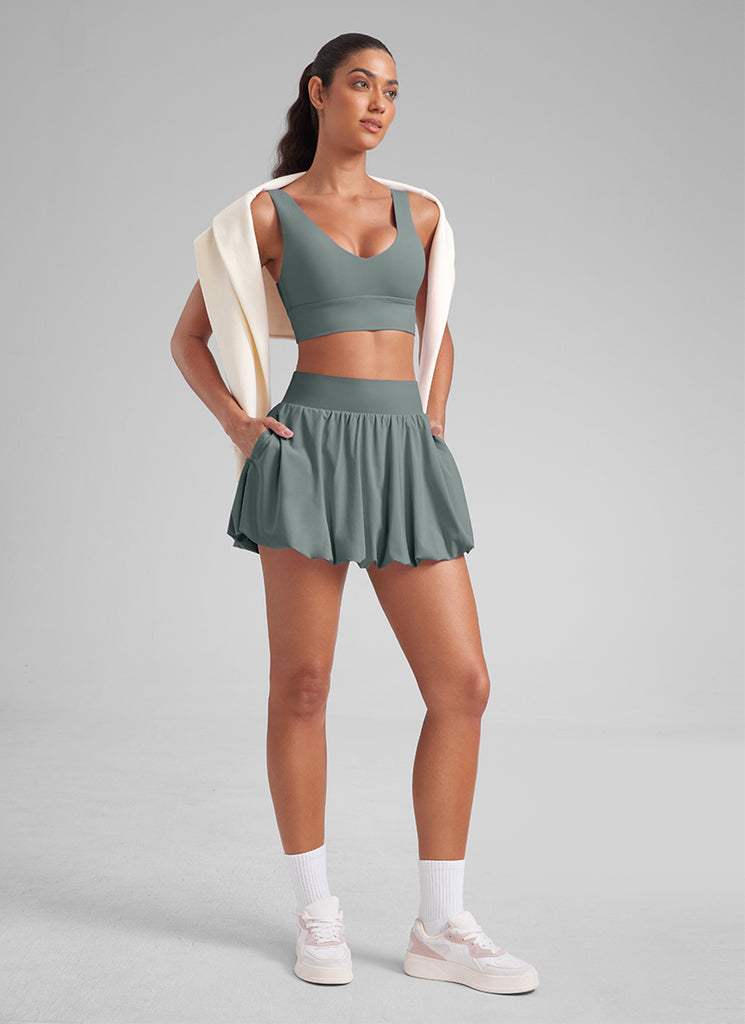 CRZ YOGA Women's Tennis Skirts  Mini Ruffled Hem Balloon Skort Grey Sage