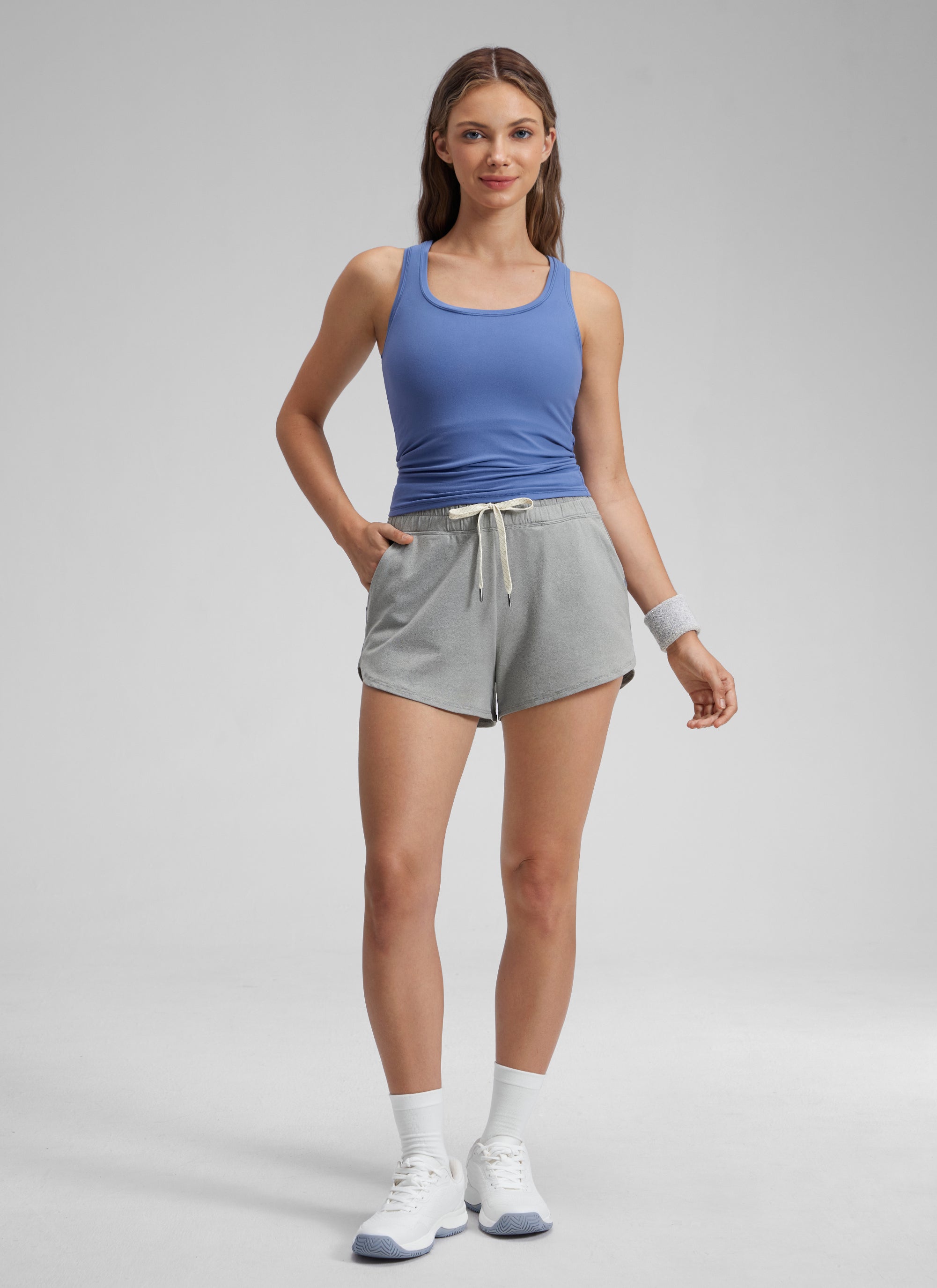 CRZ YOGA Women's Cloud Jersey High Rise Dolphin Casual Sweat Short 3'' Sterling