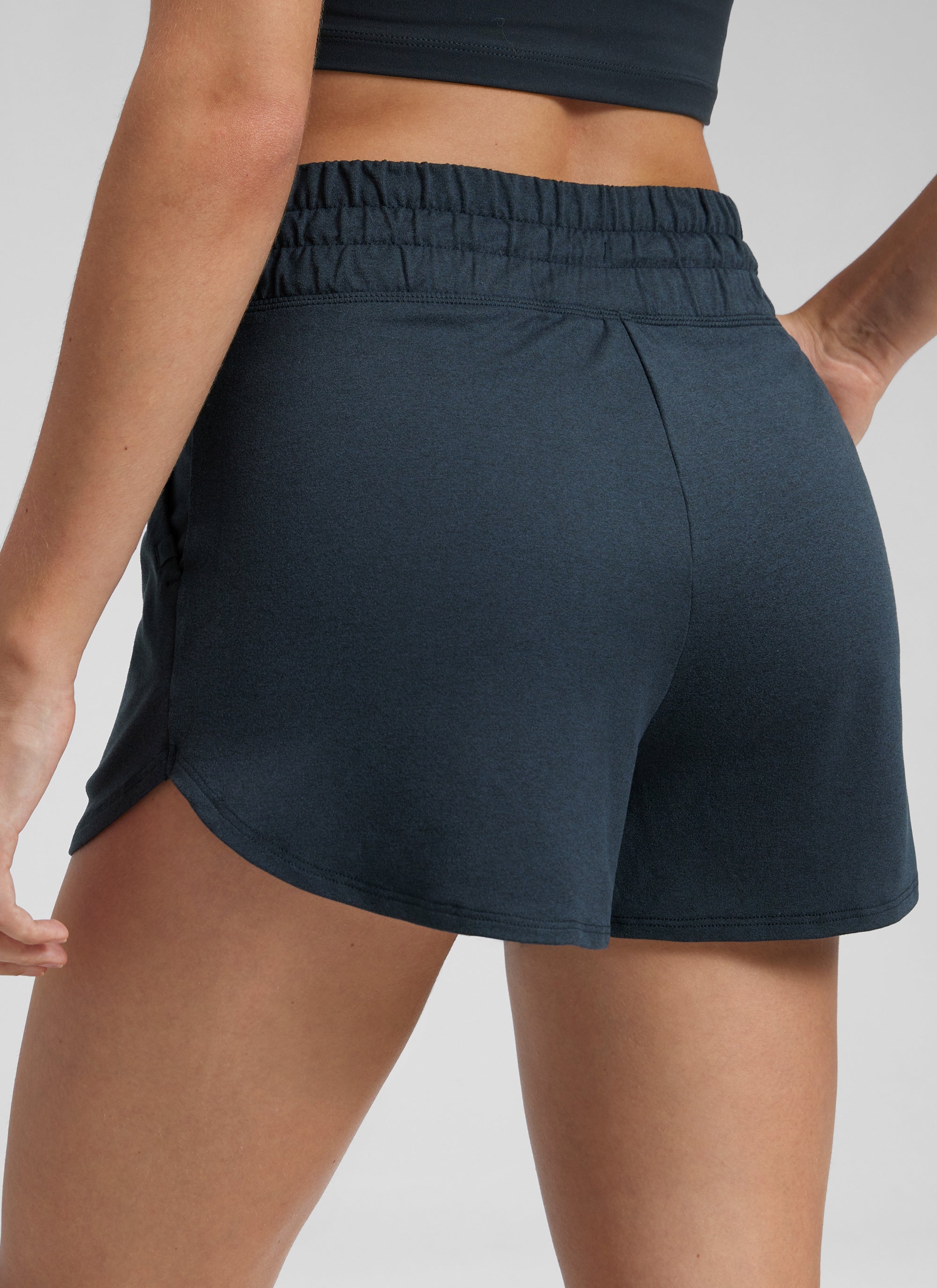 CRZ YOGA Women's Cloud Jersey High Rise Dolphin Casual Sweat Short 3'' True Navy