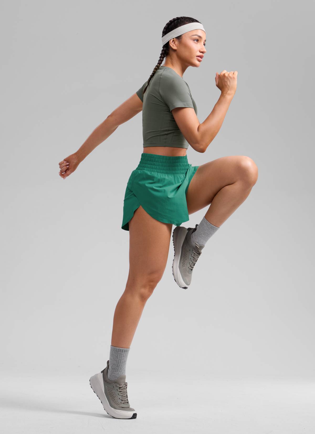 CRZ YOGA Women's Feathery-Fit Soft Running High Split Shorts 2.5