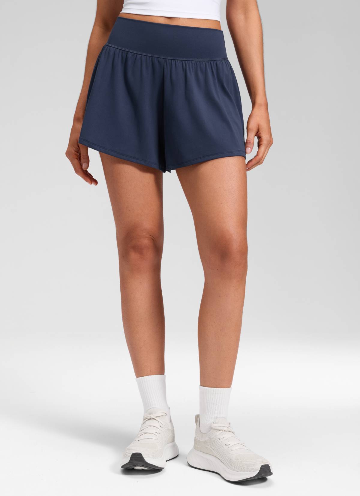 CRZ YOGA Women's Softretch Yoga High Rise Pocket Flowy 2 in 1 Shorts Club Blue