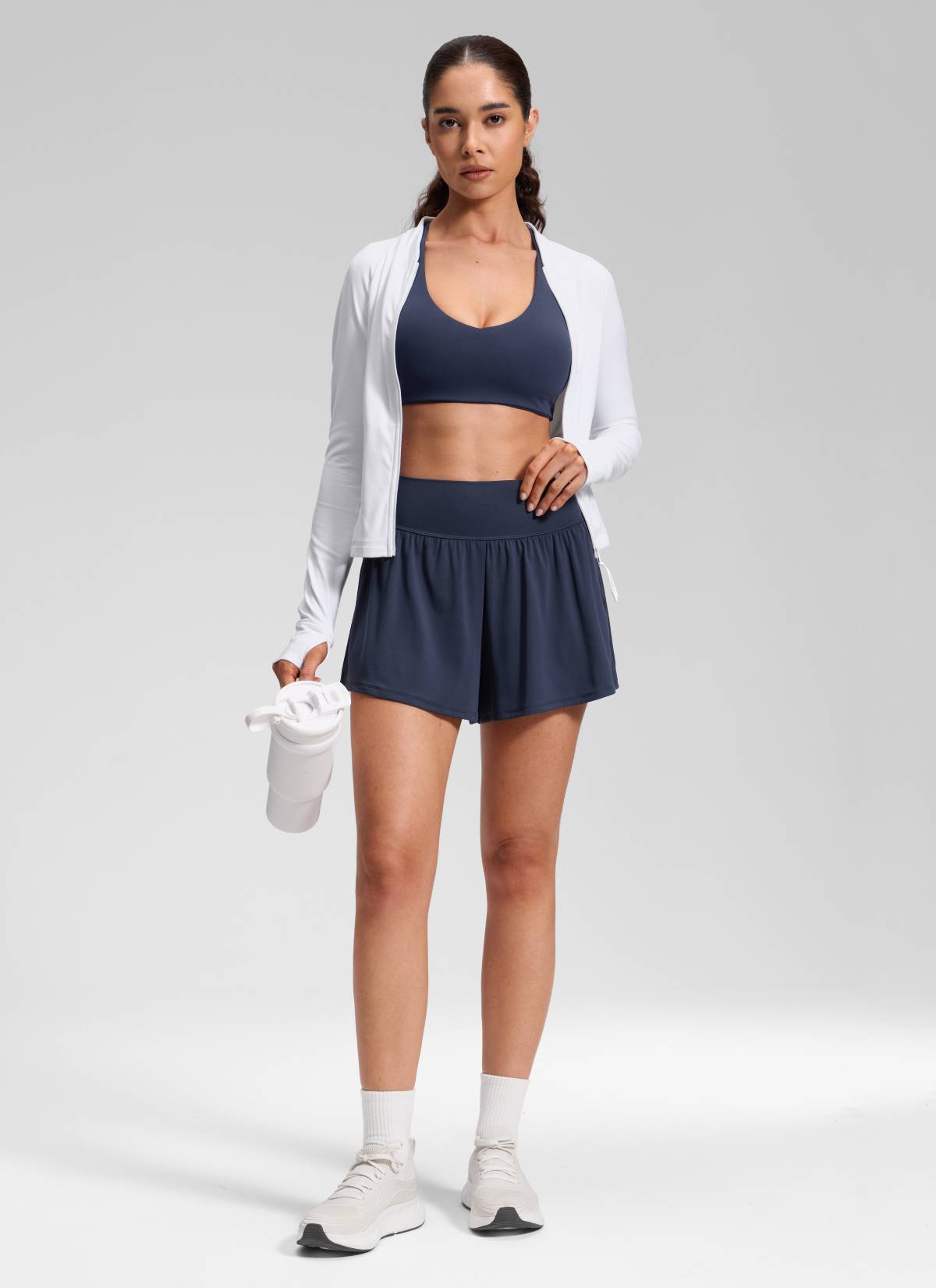 CRZ YOGA Women's Softretch Yoga High Rise Pocket Flowy 2 in 1 Shorts Club Blue