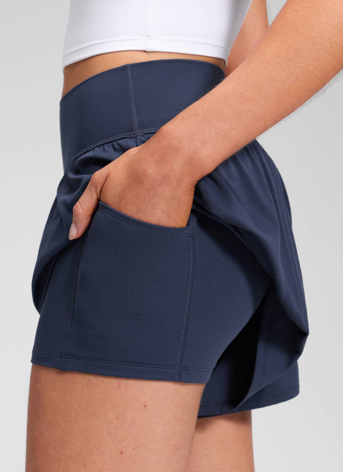 CRZ YOGA Women's Softretch Yoga High Rise Pocket Flowy 2 in 1 Shorts Club Blue