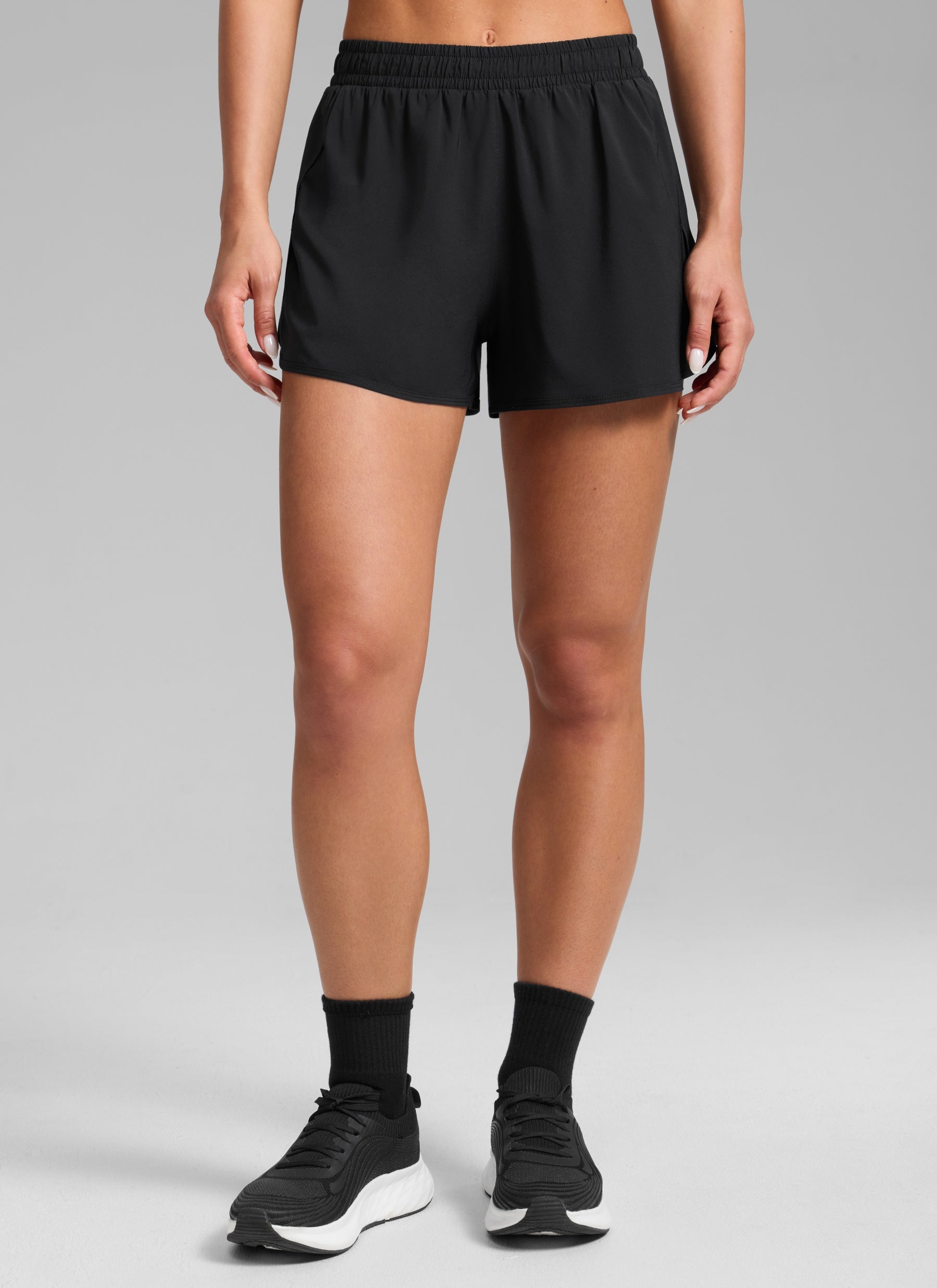 CRZ YOGA Women's Feathery-Fit Soft Workout Mid Rise Split Shorts 2.5'' Black