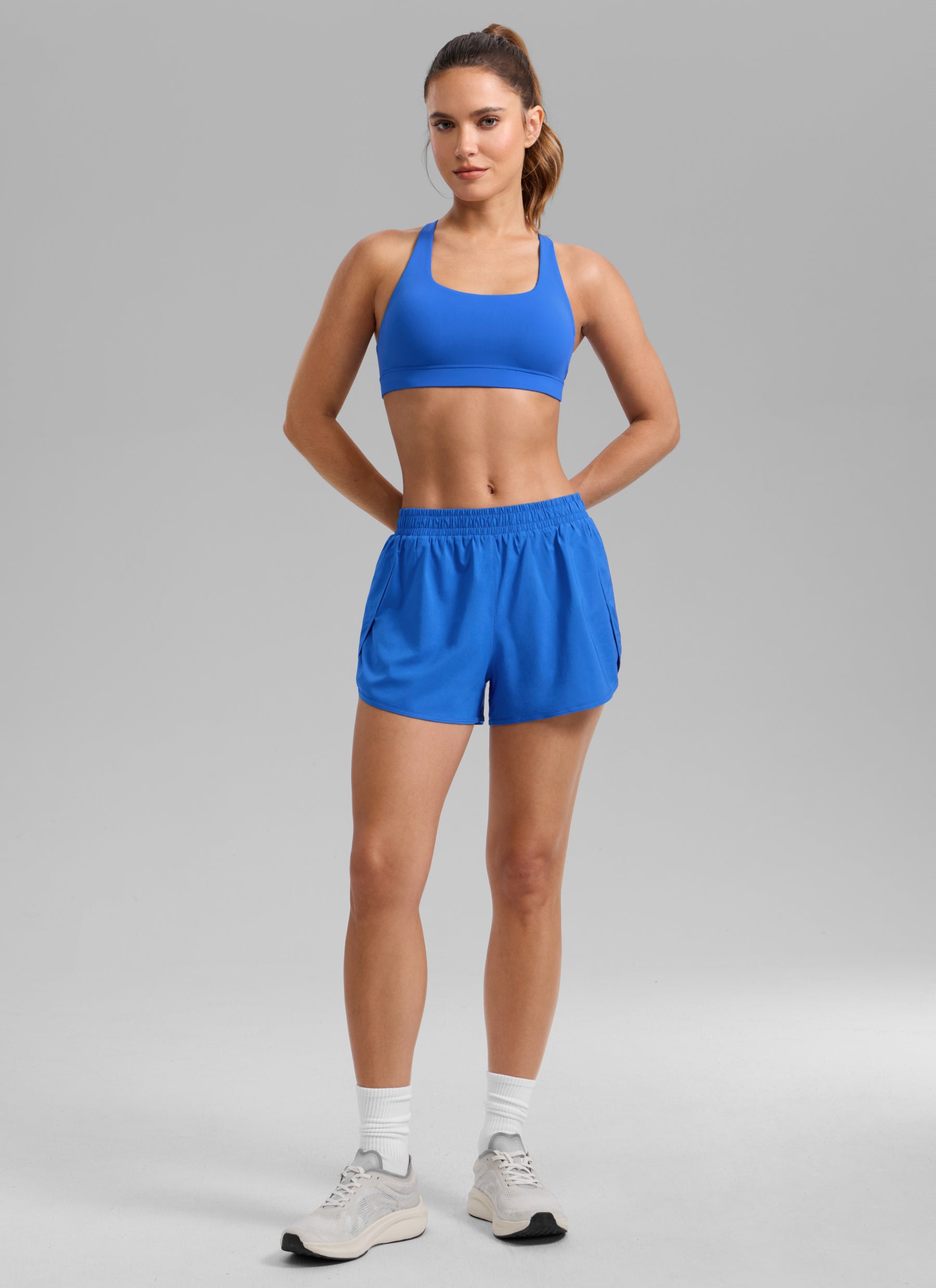 CRZ YOGA Women's Feathery-Fit Soft Workout Mid Rise Split Shorts 2.5'' Sparkle Blue