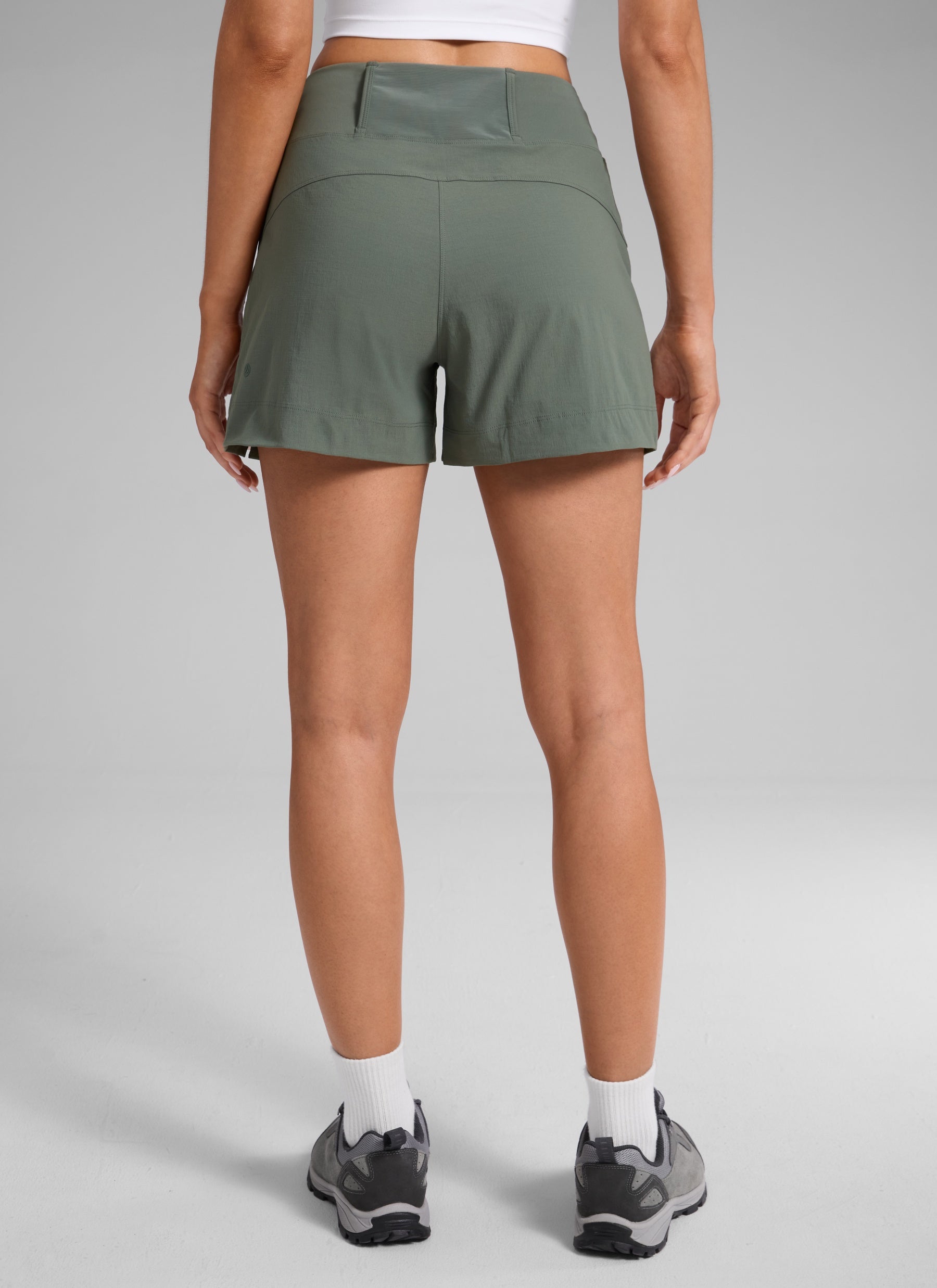 CRZ YOGA Women's Hiking Ripstop Mid-Rise Hiking Shorts Zip Pockets 4'' Grey Sage