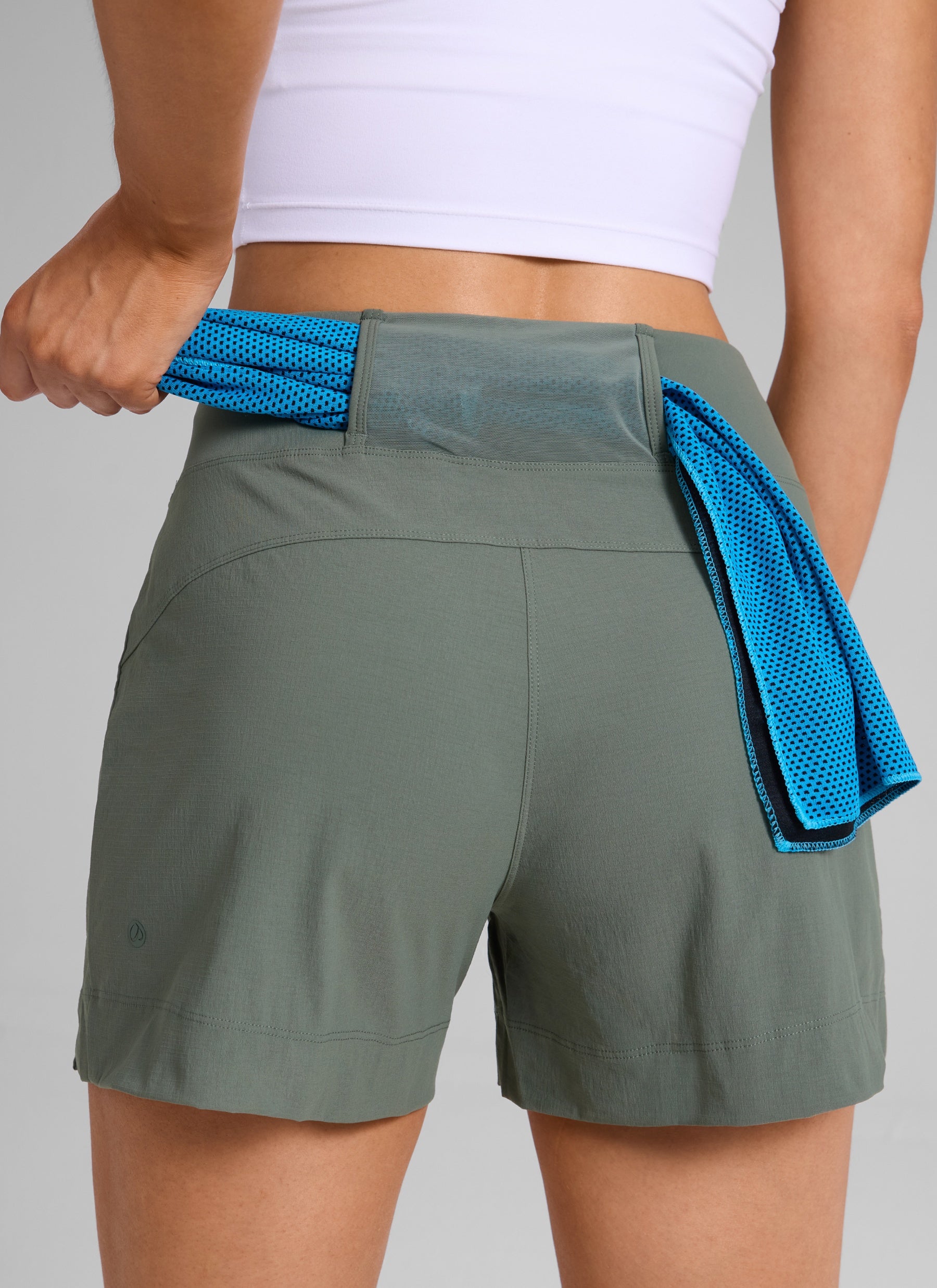 CRZ YOGA Women's Hiking Ripstop Mid-Rise Hiking Shorts Zip Pockets 4'' Grey Sage