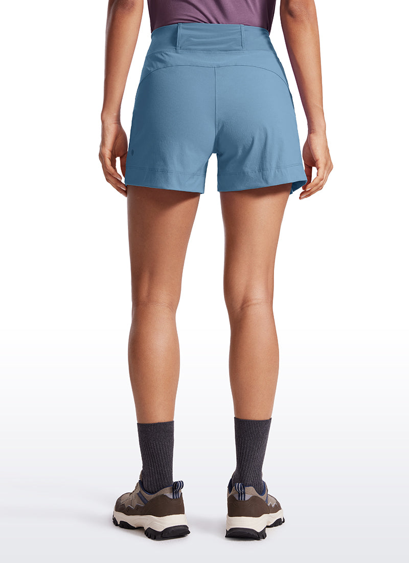 CRZ YOGA Women's Hiking Ripstop Mid-Rise Hiking Shorts Zip Pockets 4'' Universe Blue @model_info:Amanda