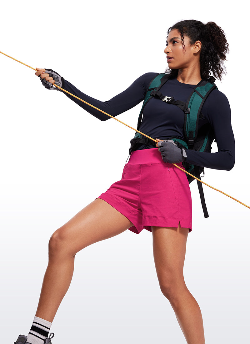 CRZ YOGA Women's Hiking Ripstop Mid-Rise Hiking Shorts Zip Pockets 4'' Granita Pink