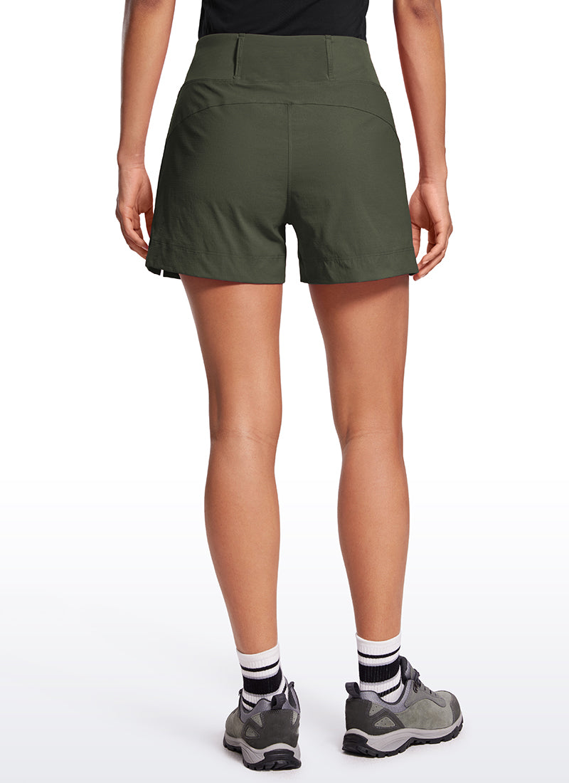 CRZ YOGA Women's Hiking Ripstop Mid-Rise Hiking Shorts Zip Pockets 4'' Olive Green @model_info:Amanda