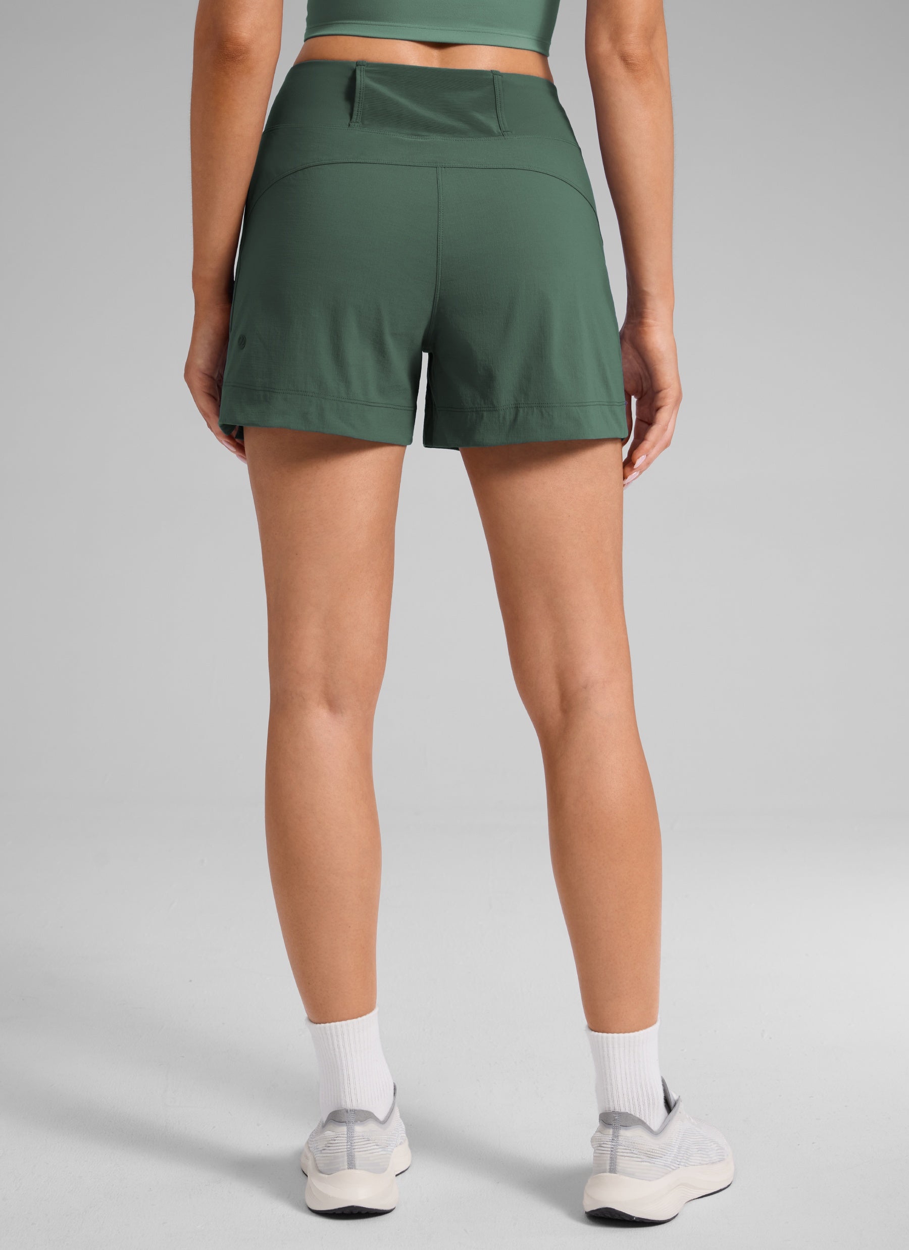 CRZ YOGA Women's Hiking Ripstop Mid-Rise Hiking Shorts Zip Pockets 4'' Dark Forest Green