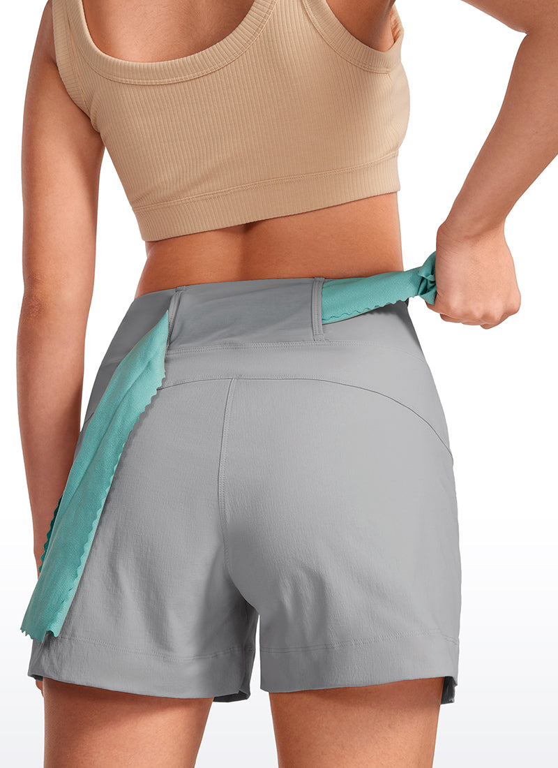 CRZ YOGA Women's Hiking Ripstop Mid-Rise Hiking Shorts Zip Pockets 4'' Rhino Grey