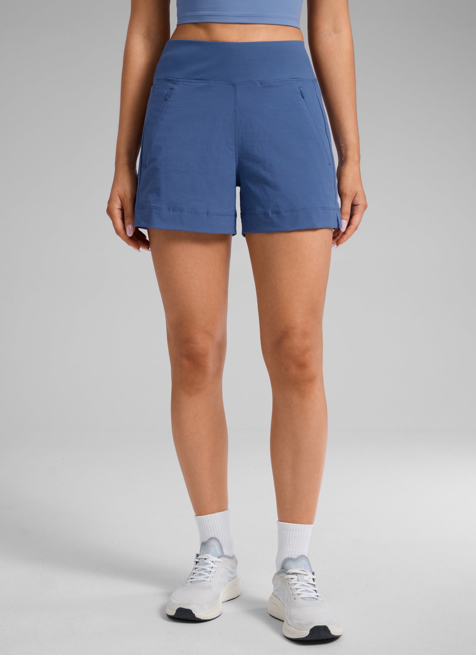 CRZ YOGA Women's Hiking Ripstop Mid-Rise Hiking Shorts Zip Pockets 4'' Pitch Blue