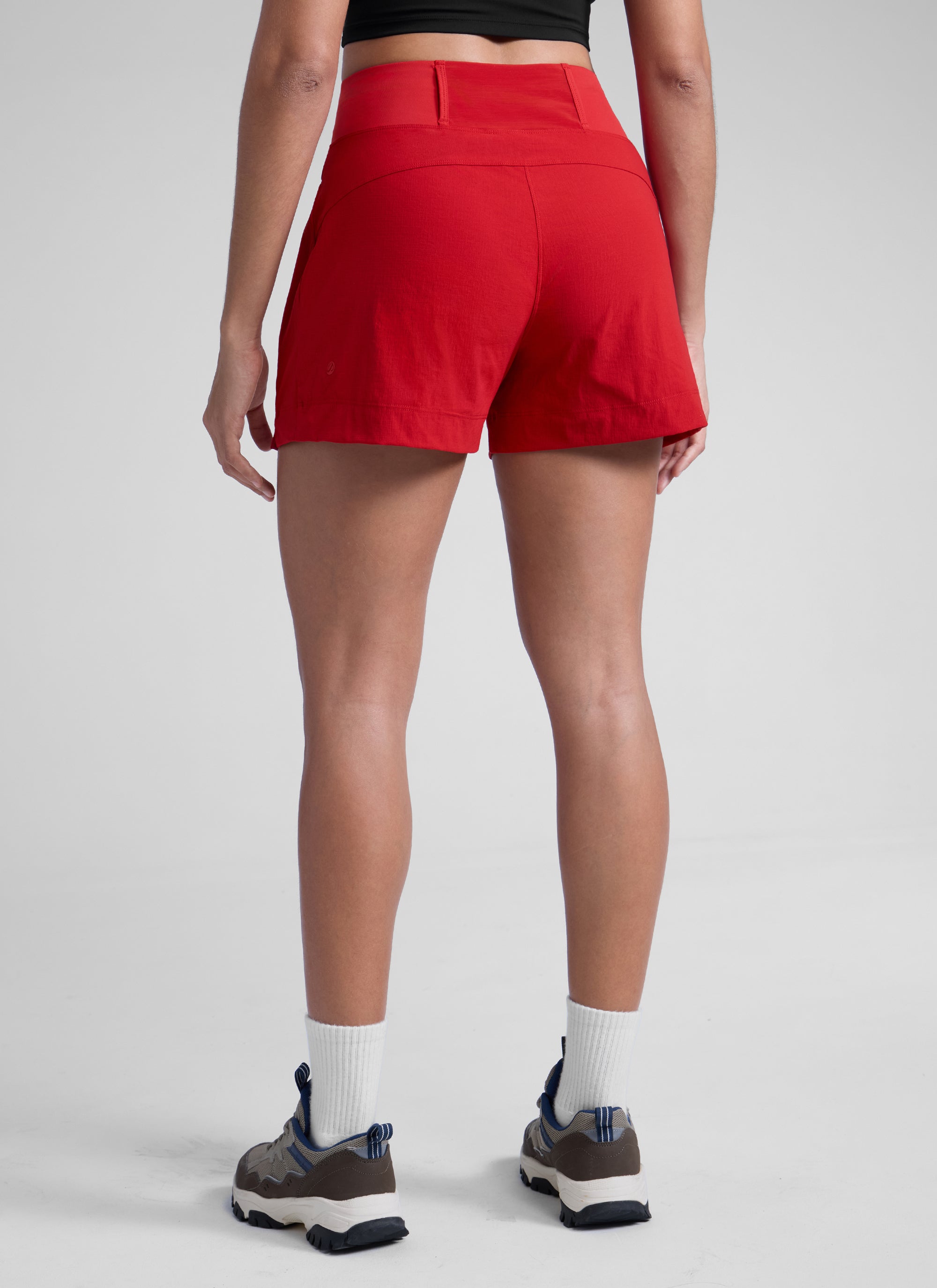 CRZ YOGA Women's Hiking Ripstop Mid-Rise Hiking Shorts Zip Pockets 4'' Red Chili
