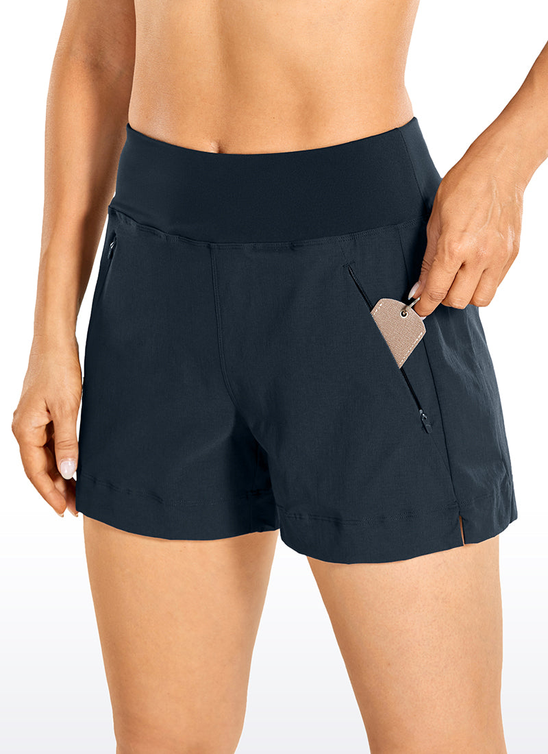 CRZ YOGA Women's Hiking Ripstop Mid-Rise Hiking Shorts Zip Pockets 4'' True Navy
