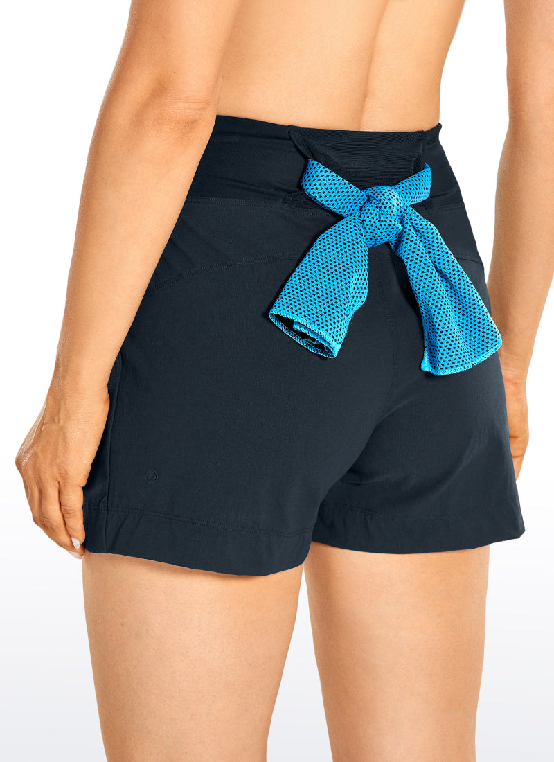 CRZ YOGA Women's Hiking Ripstop Mid-Rise Hiking Shorts Zip Pockets 4'' True Navy