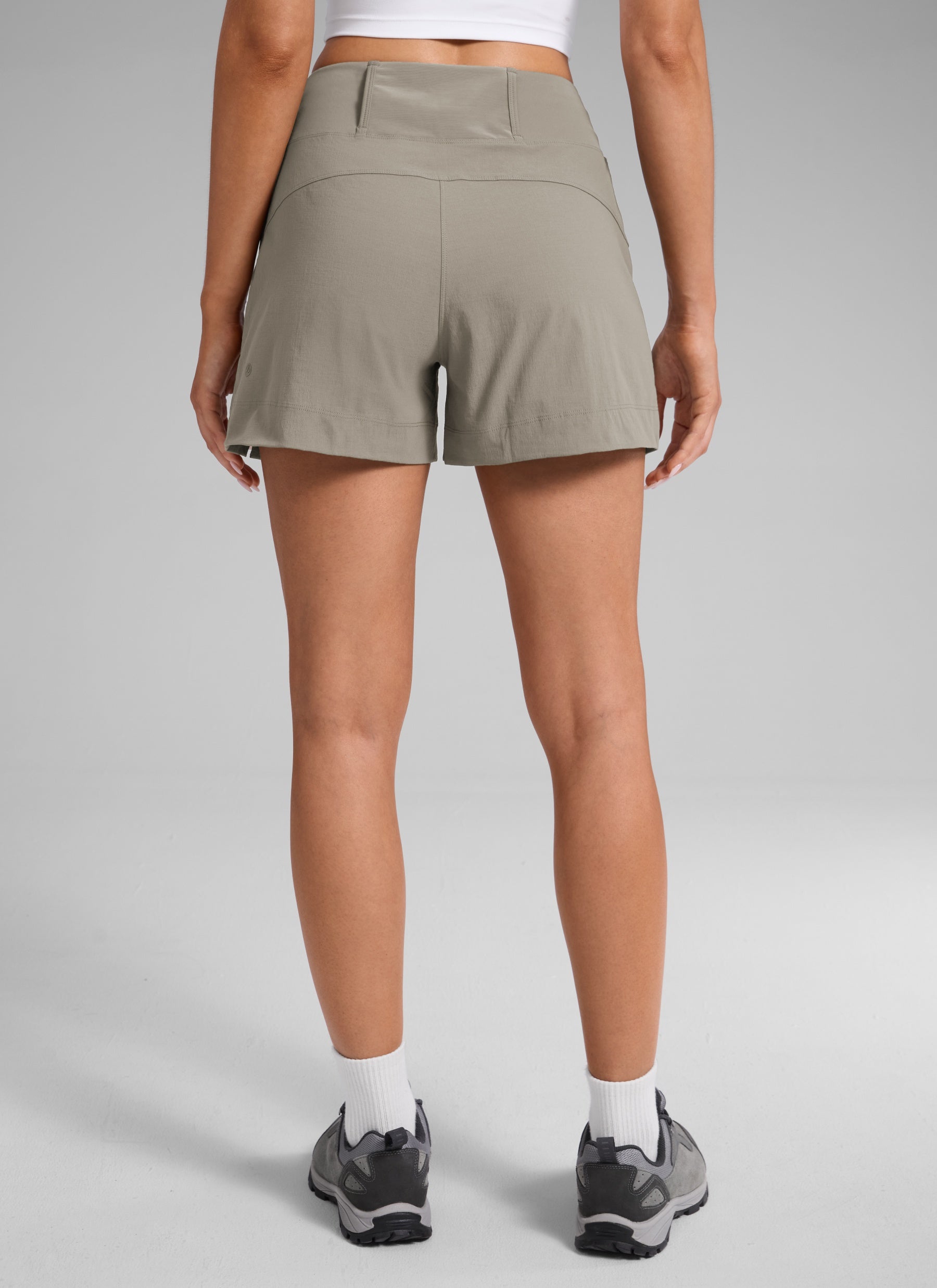 CRZ YOGA Women's Hiking Ripstop Mid-Rise Hiking Shorts Zip Pockets 4'' Cliff Ash